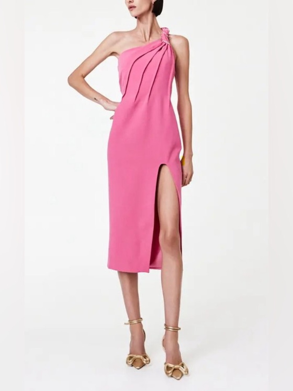 Rachel Gilbert Claudio Pink WovenEmbellished One-Shoulder Midi Dress AU8/US4 NWT